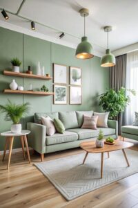 Mint yeşili salon ev dekorasyonu
